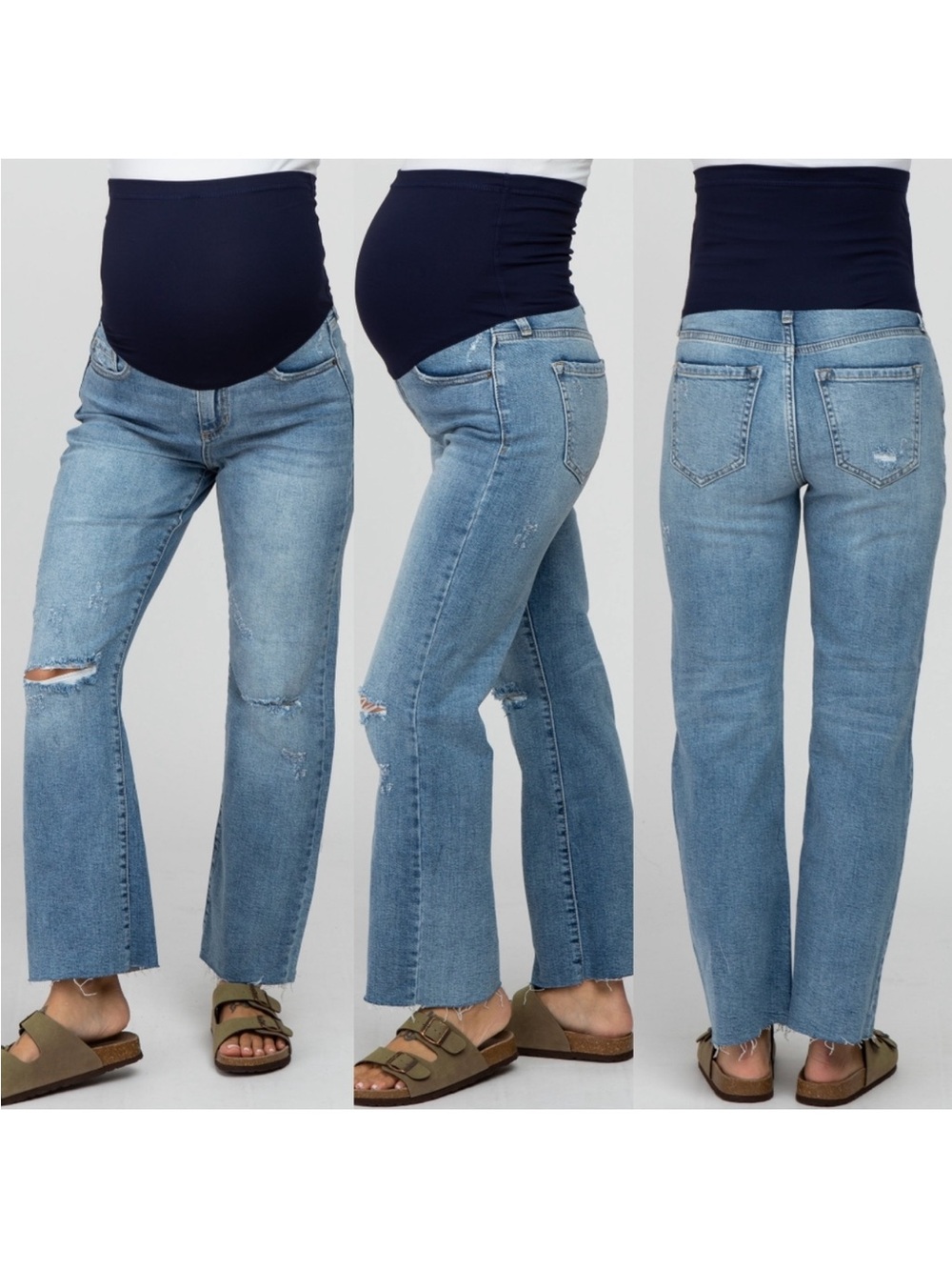 PinkBlush Blue Straight Leg Frayed Hem Maternity Jeans - Picture 4 of 9